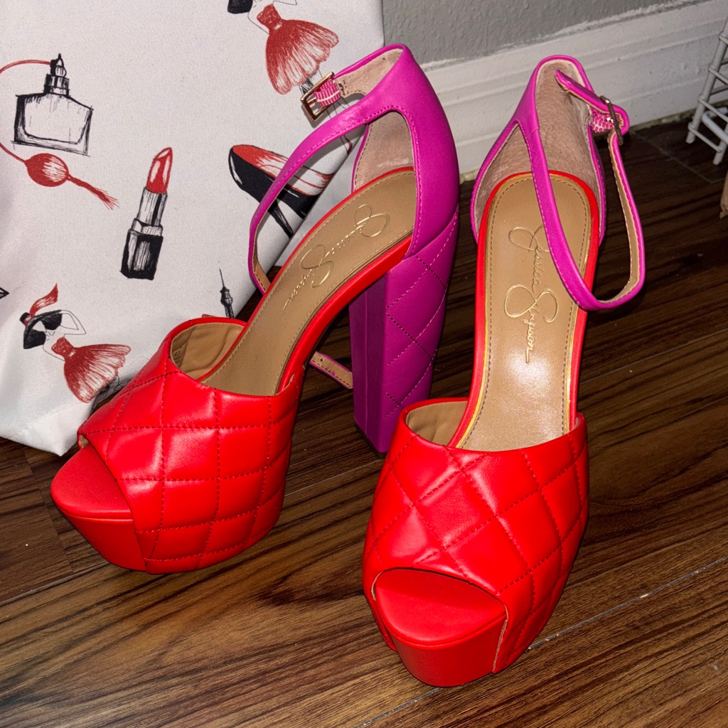 Jessica Simpson Red And Pink Quilted Platform Heels
